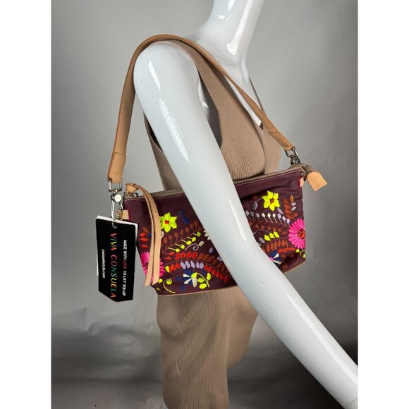 Consuela Vibrant Floral Embroidered Crossbody Bag With Leather Strap & Heart Pil - Picture 15 of 16